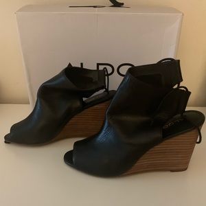 Also open toe wedged booties, tie in back